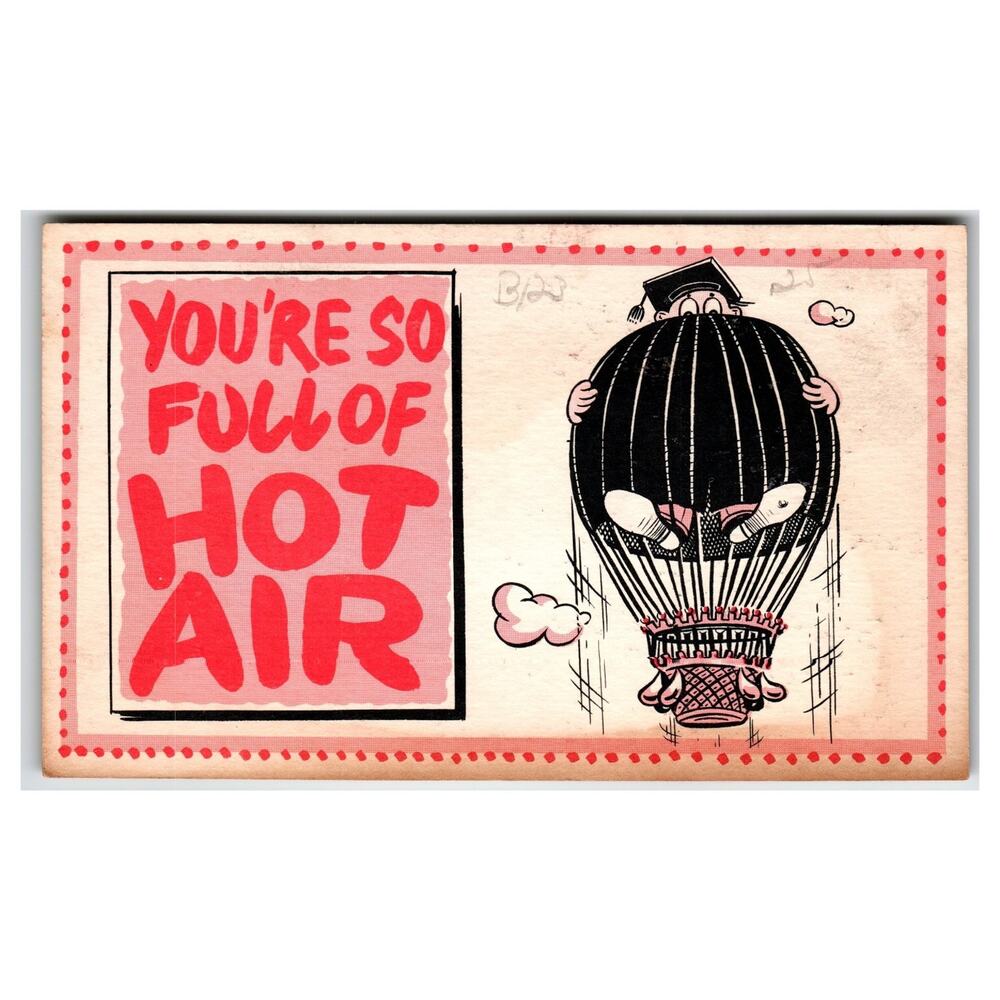 Vintage Humorous "Hot Air" Graduation Valentine Postcard CVC Cartoon Art